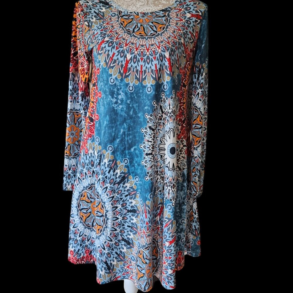 Long Sleeve Aztec Design Dress M